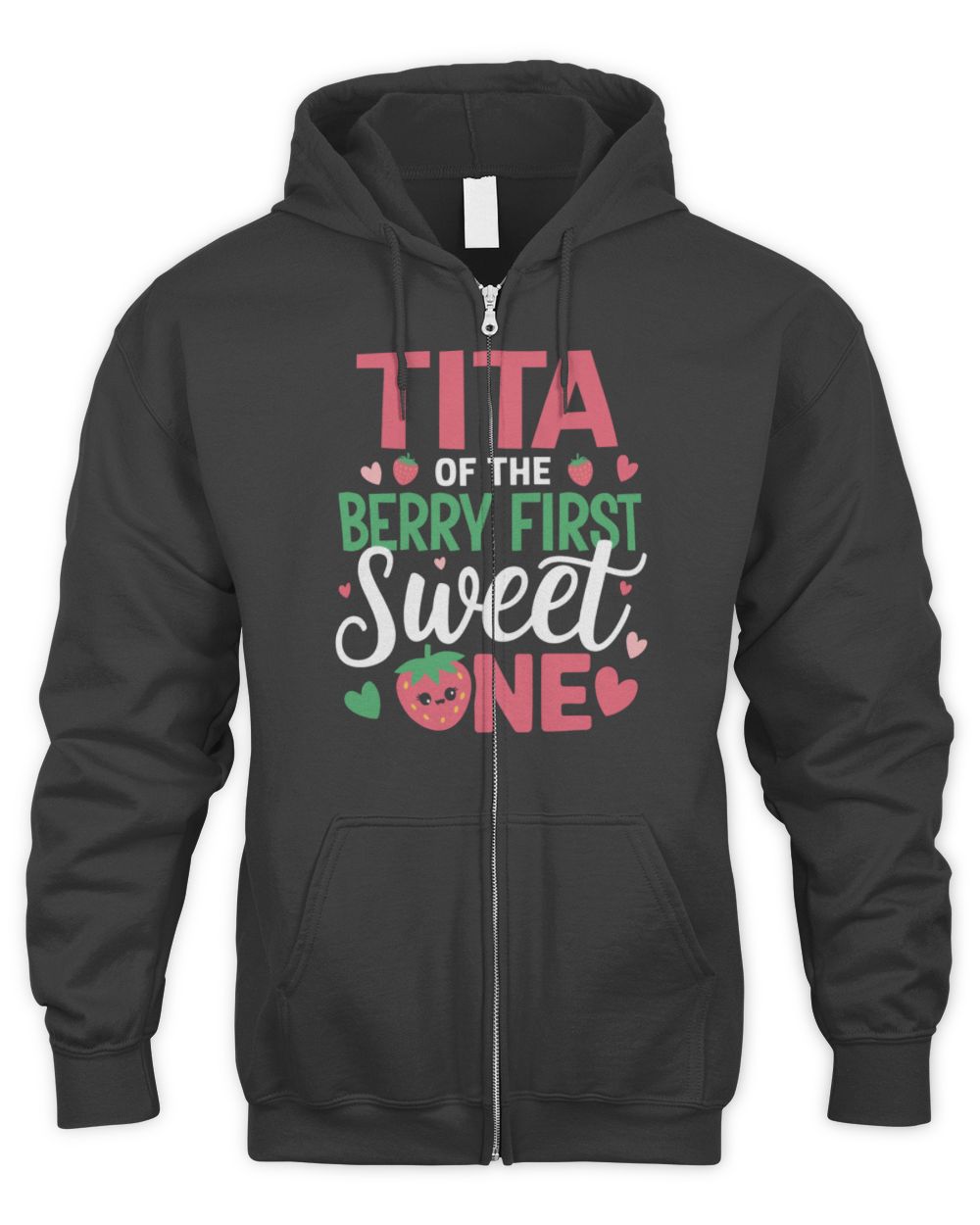 Tita of The Berry First Sweet One Aunt Bday Girl Strawberry Long Sleeve T-Shirt Men's Zip Hoodie black s